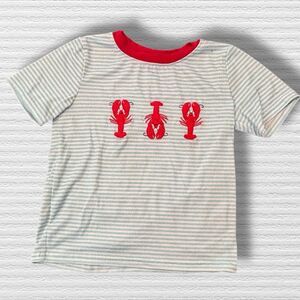 Lobster Crawfish Embroidered Striped Top Size 3